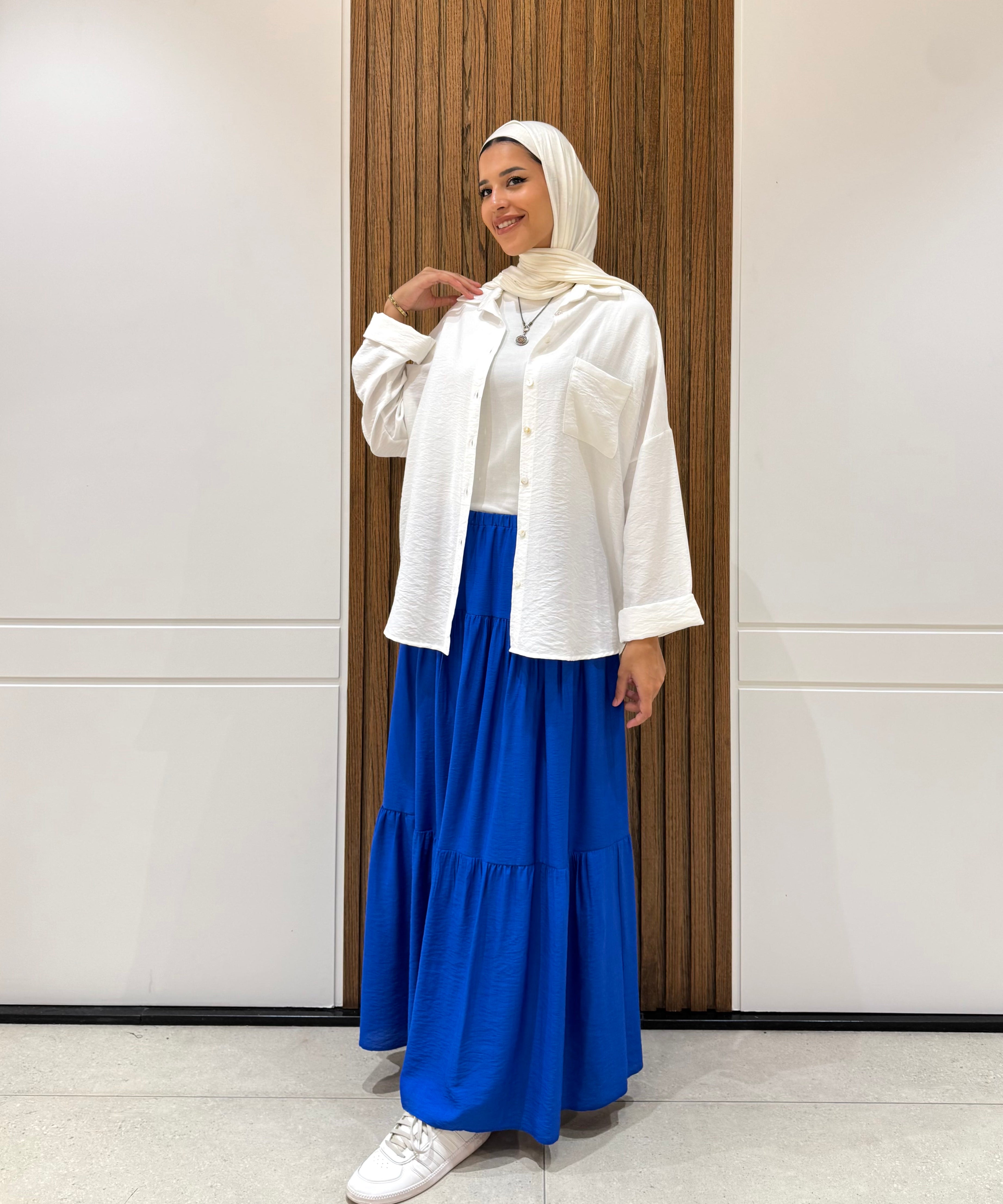 Tiered Maxi Skirt-Spanish Linen-Blue