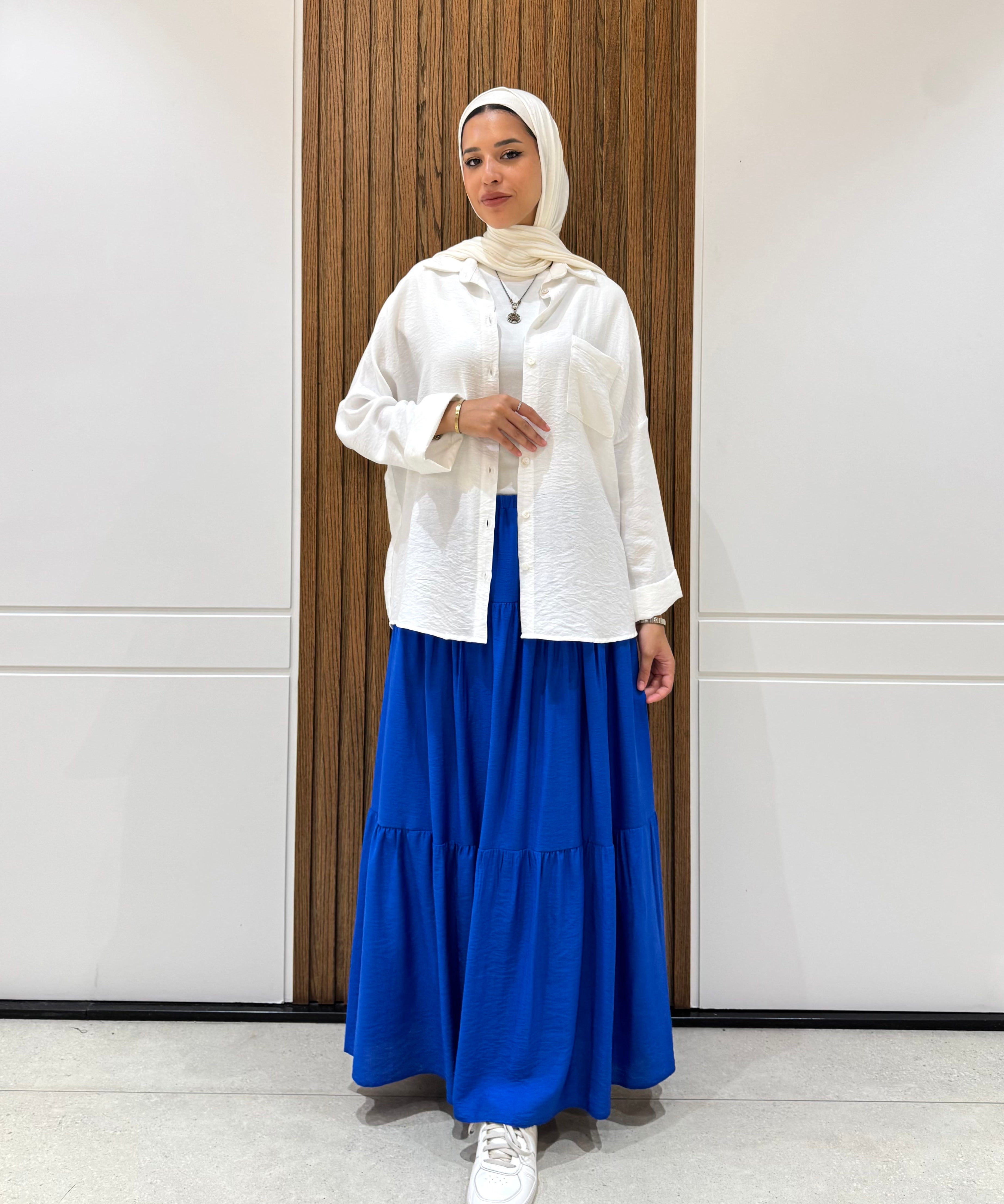 Tiered Maxi Skirt-Spanish Linen-Blue