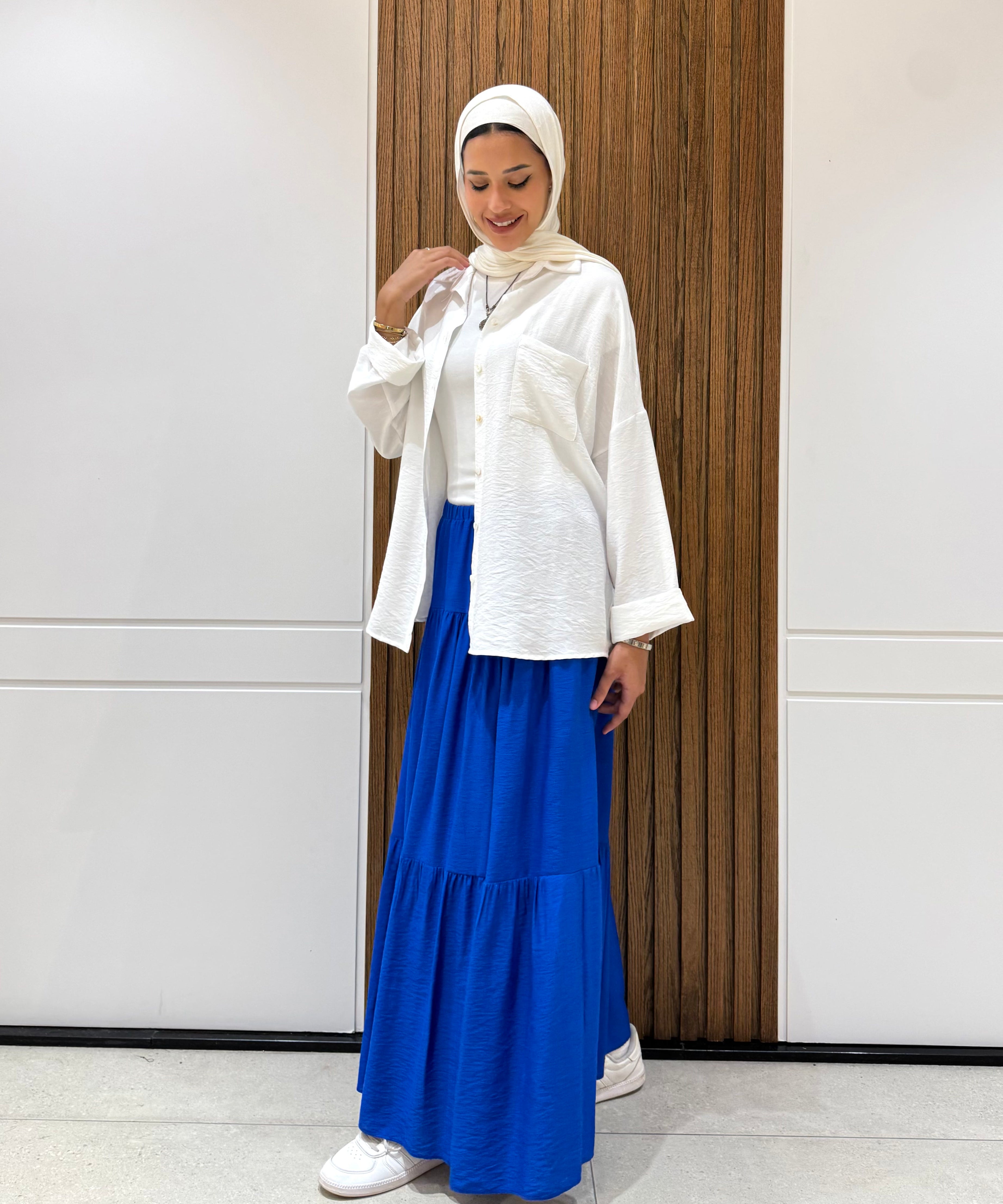 Tiered Maxi Skirt-Spanish Linen-Blue