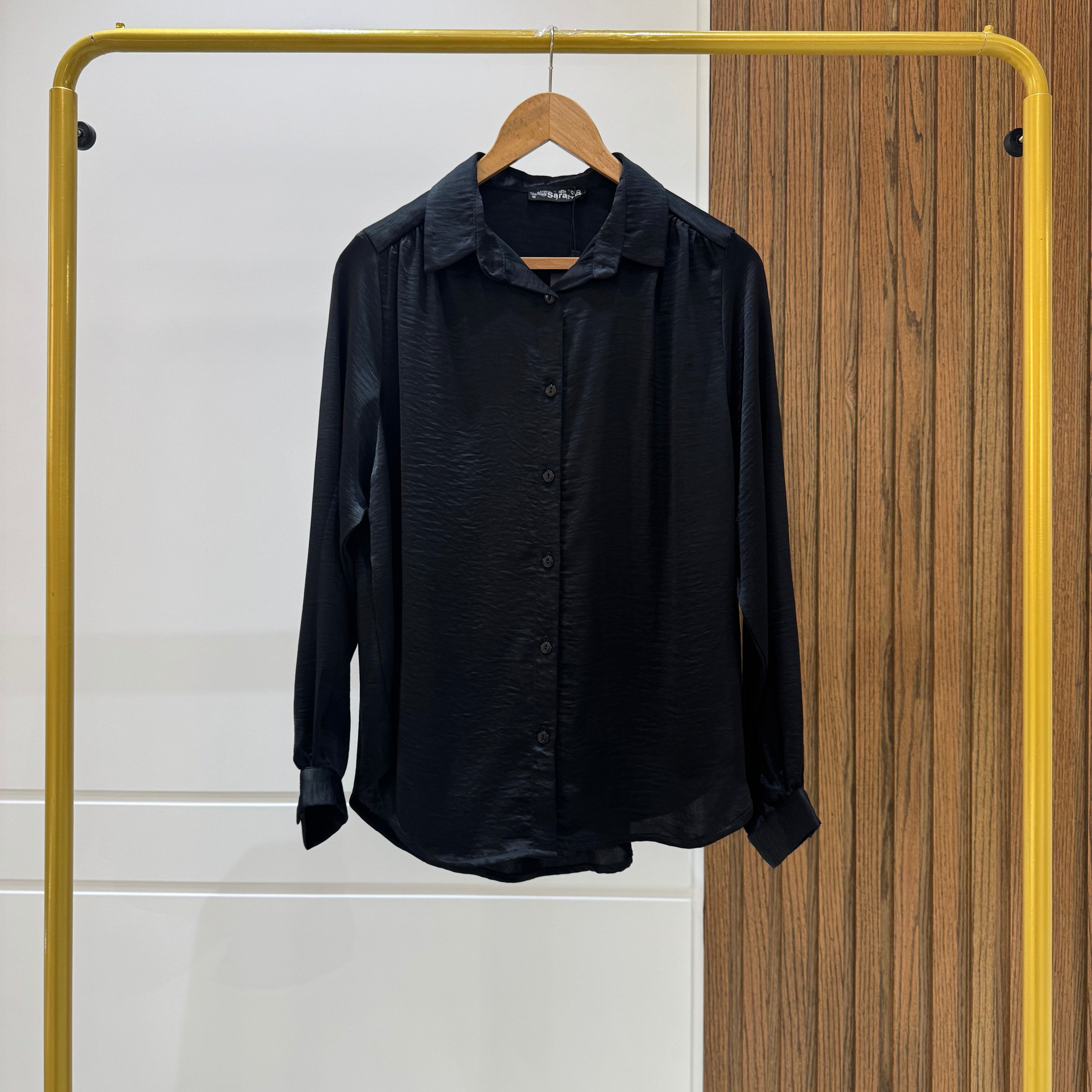 Shirt-Chiffon Crepe-BLACK