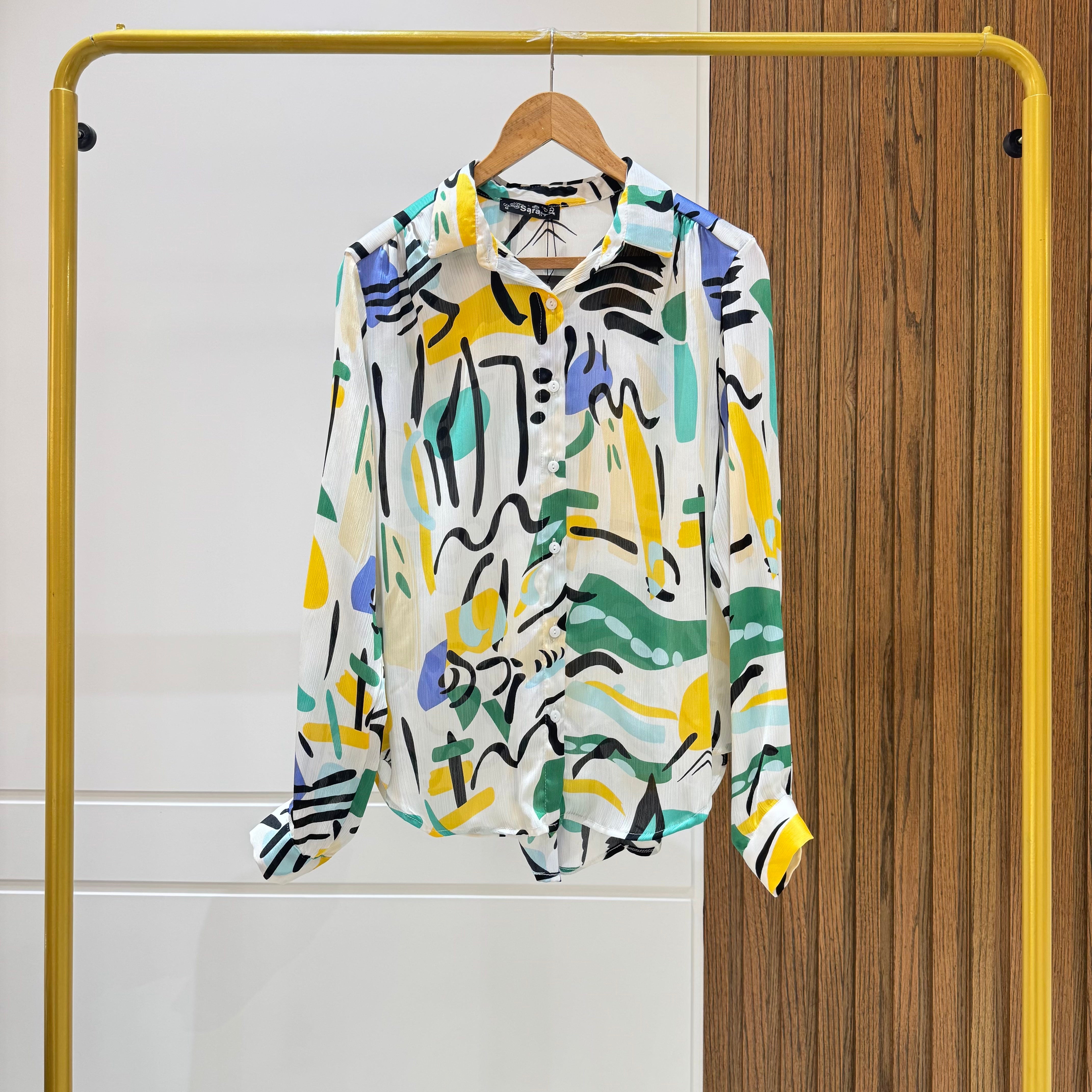 Casual Shirt-Chiffon-Green