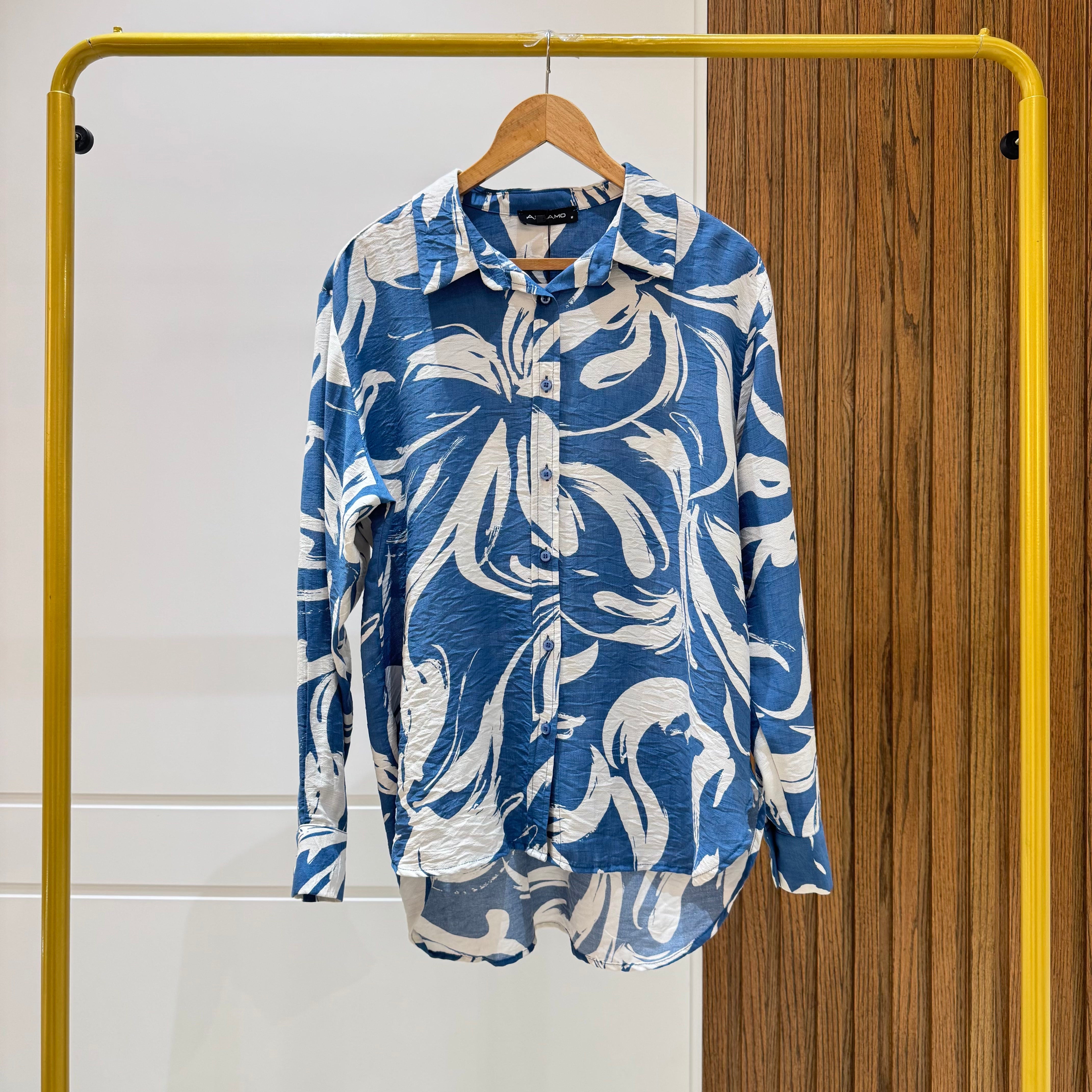 Oversized Printed Shirt-Spanish linen-Blue