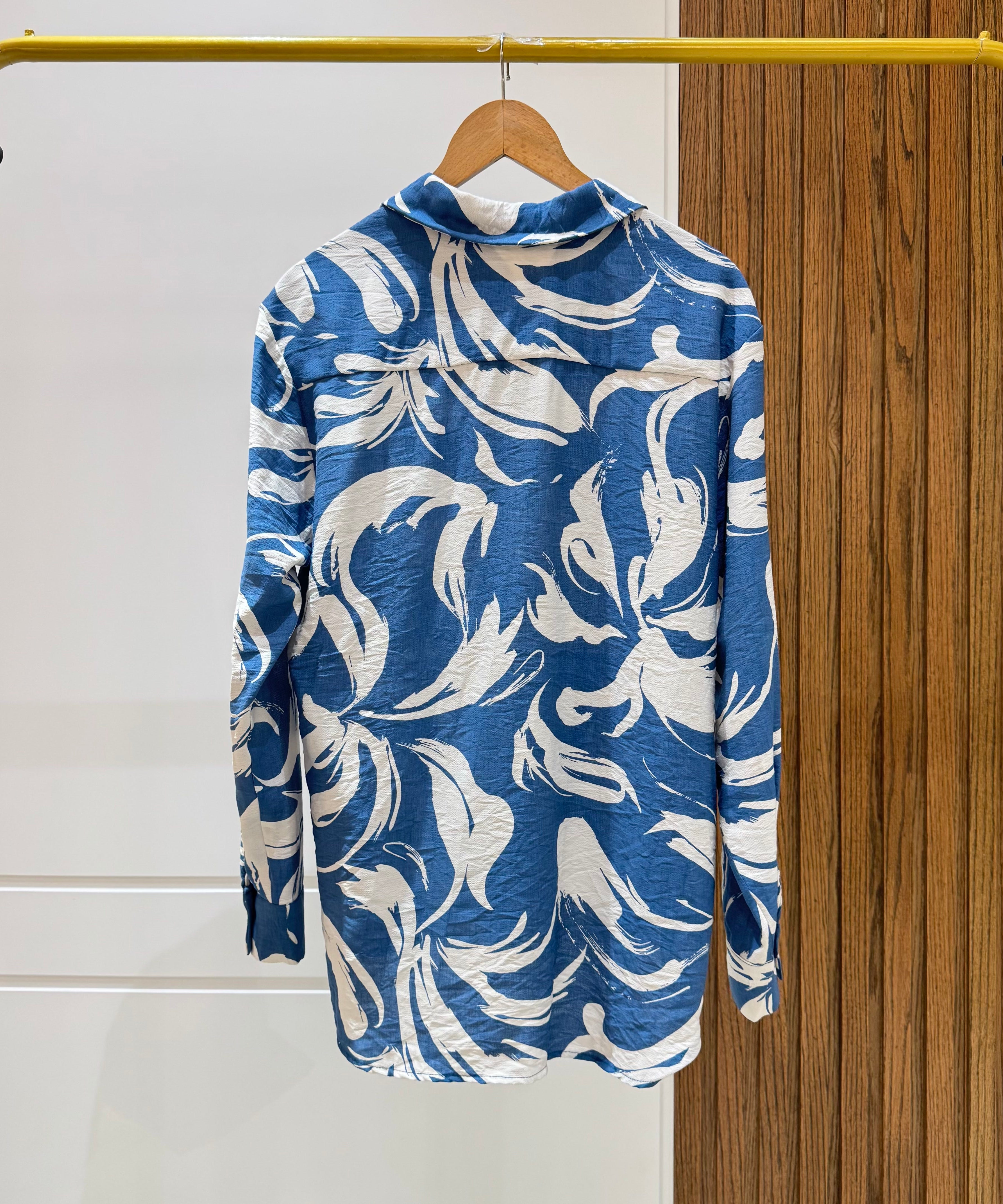 Oversized Printed Shirt-Spanish linen-Blue