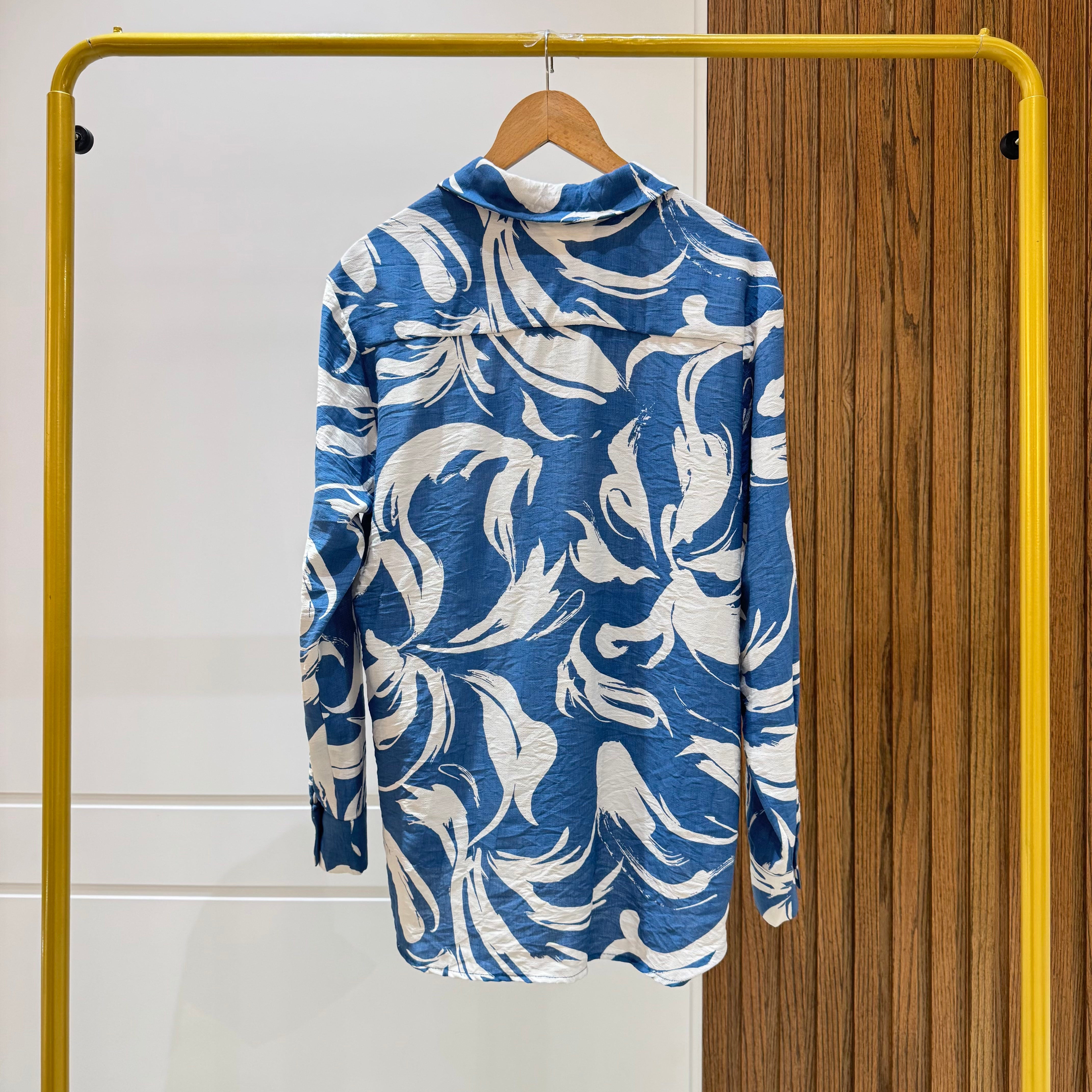 Oversized Printed Shirt-Spanish linen-Blue