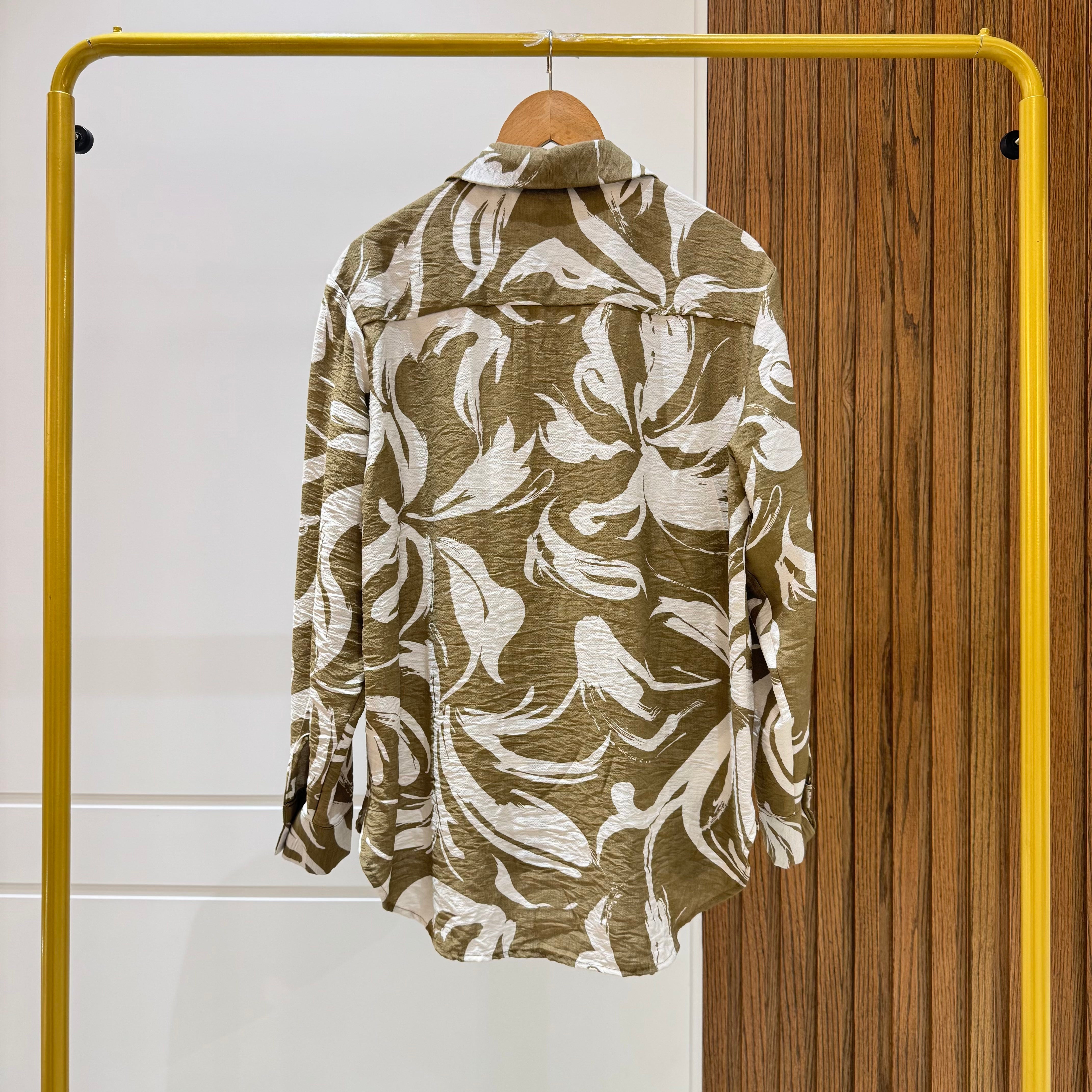 Oversized Printed Shirt-Spanish linen-Cafee
