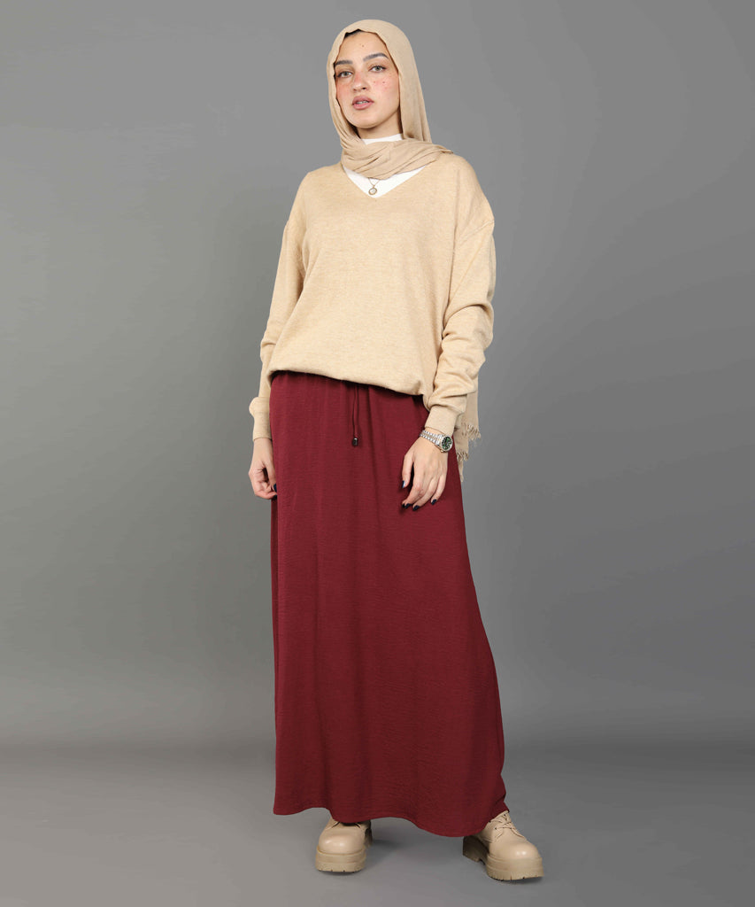 Skirt-Cotton Viscose-BURGUNDY