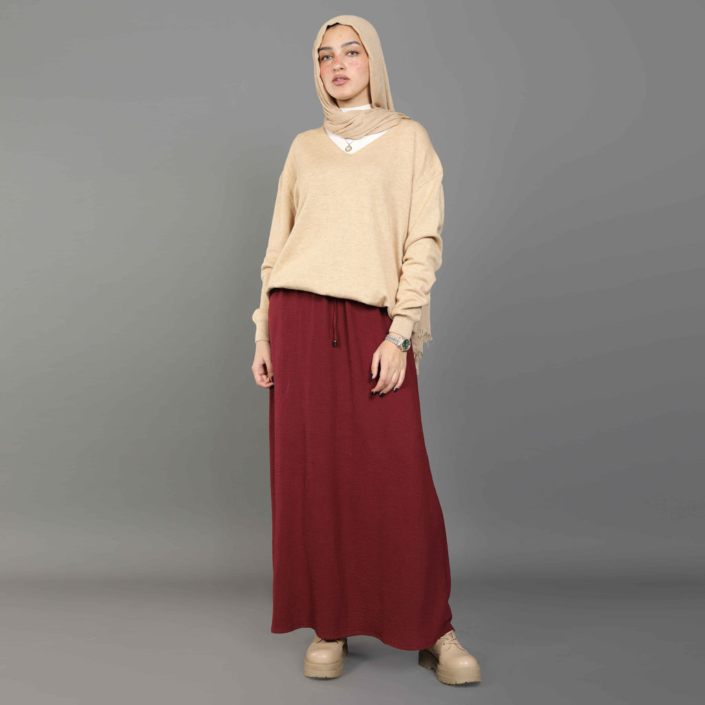 Skirt-Cotton Viscose-BURGUNDY