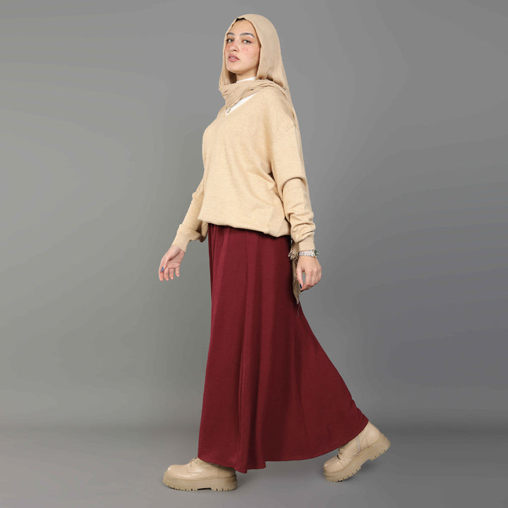 Skirt-Cotton Viscose-BURGUNDY