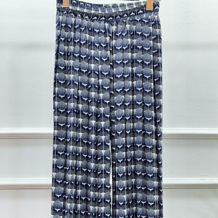 بنطلون بليسيه مشجر واسع-شيفون-كحلي