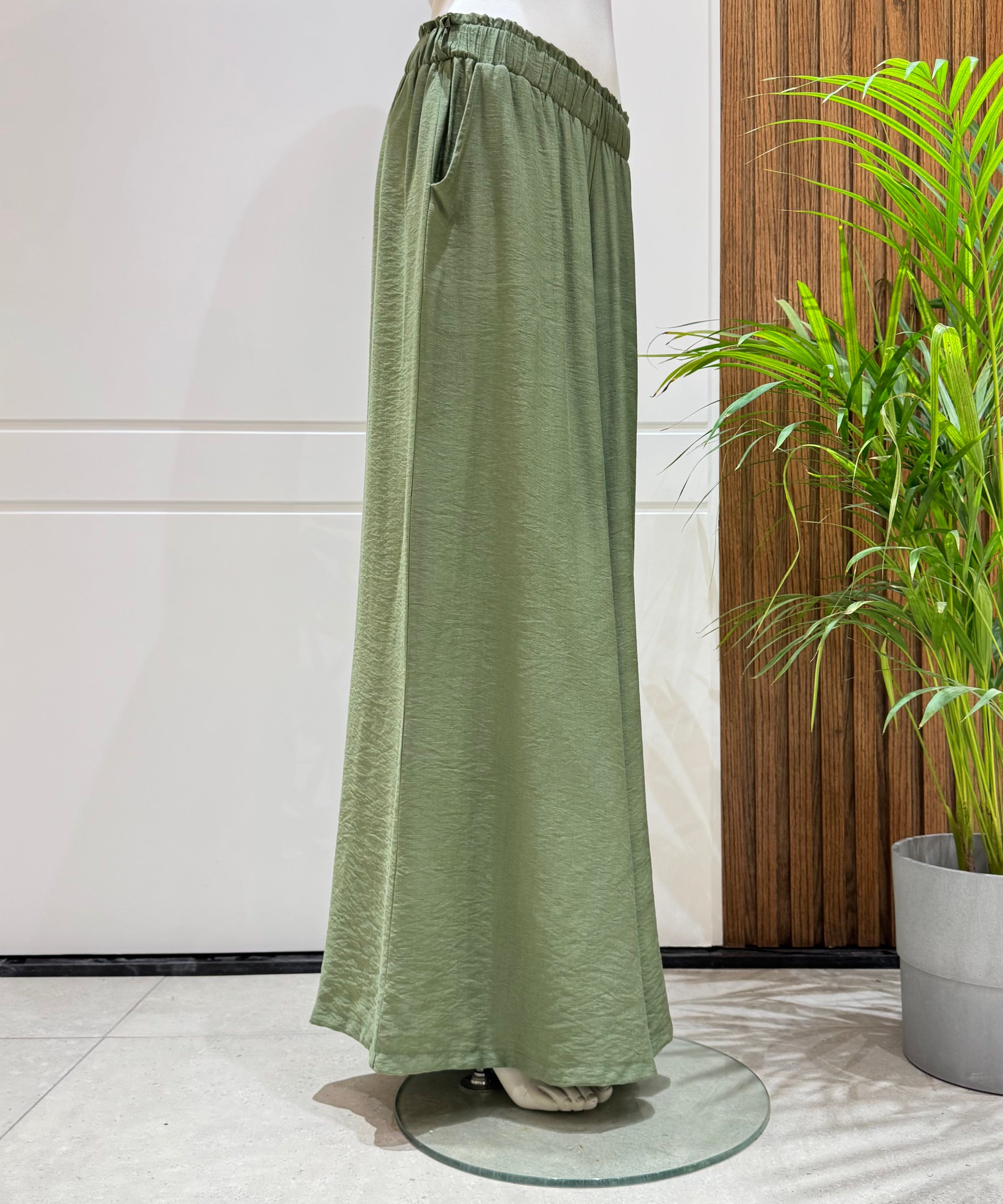 بنطلون ساده واسع-كتان اسباني-زيتي