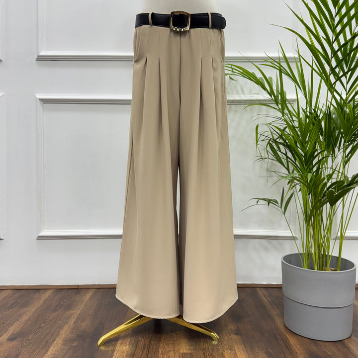 Front-Pleated Trousers-Linen-Beige