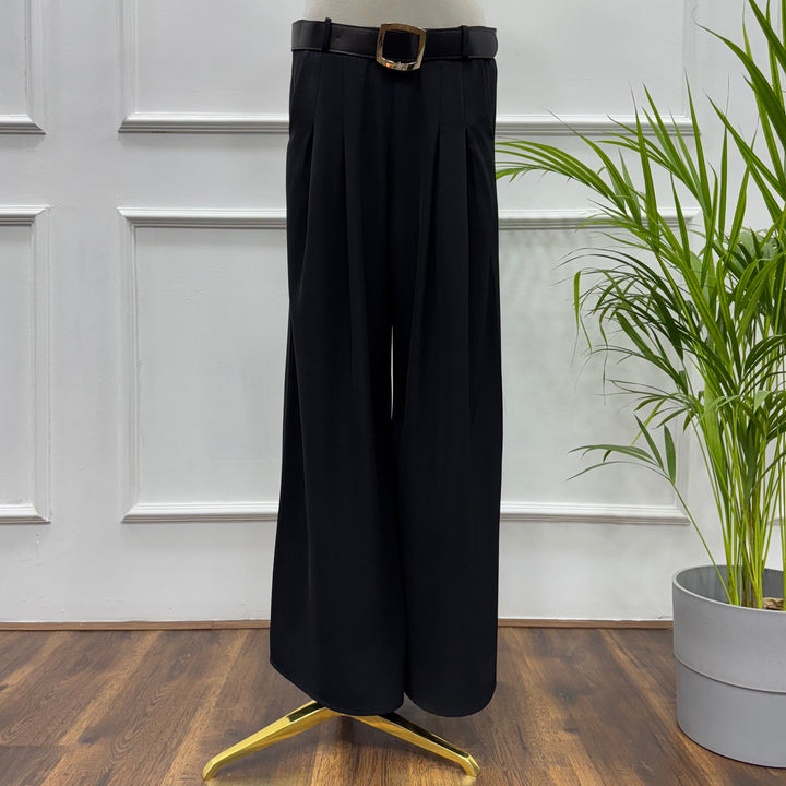 Front-Pleated Trousers-Linen-Black