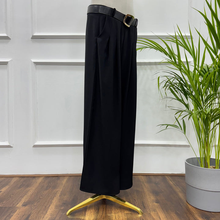 Front-Pleated Trousers-Linen-Black