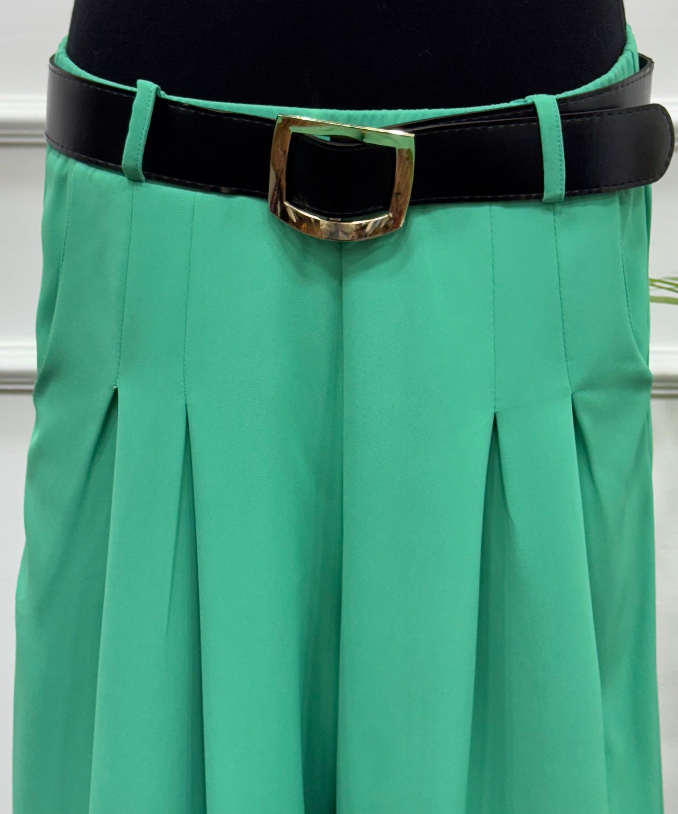 Front-Pleated Trousers-Linen-Aqua