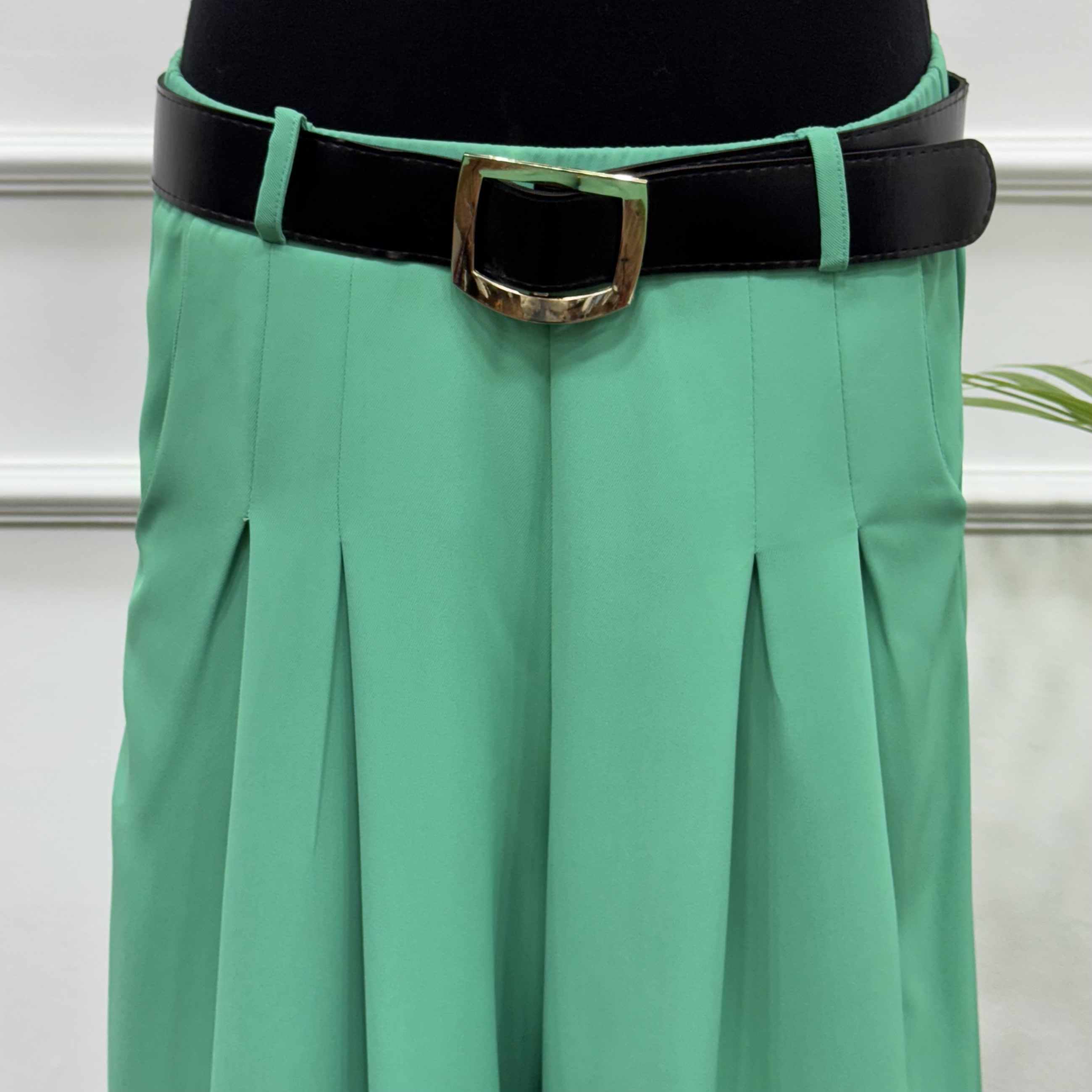 Front-Pleated Trousers-Linen-Aqua