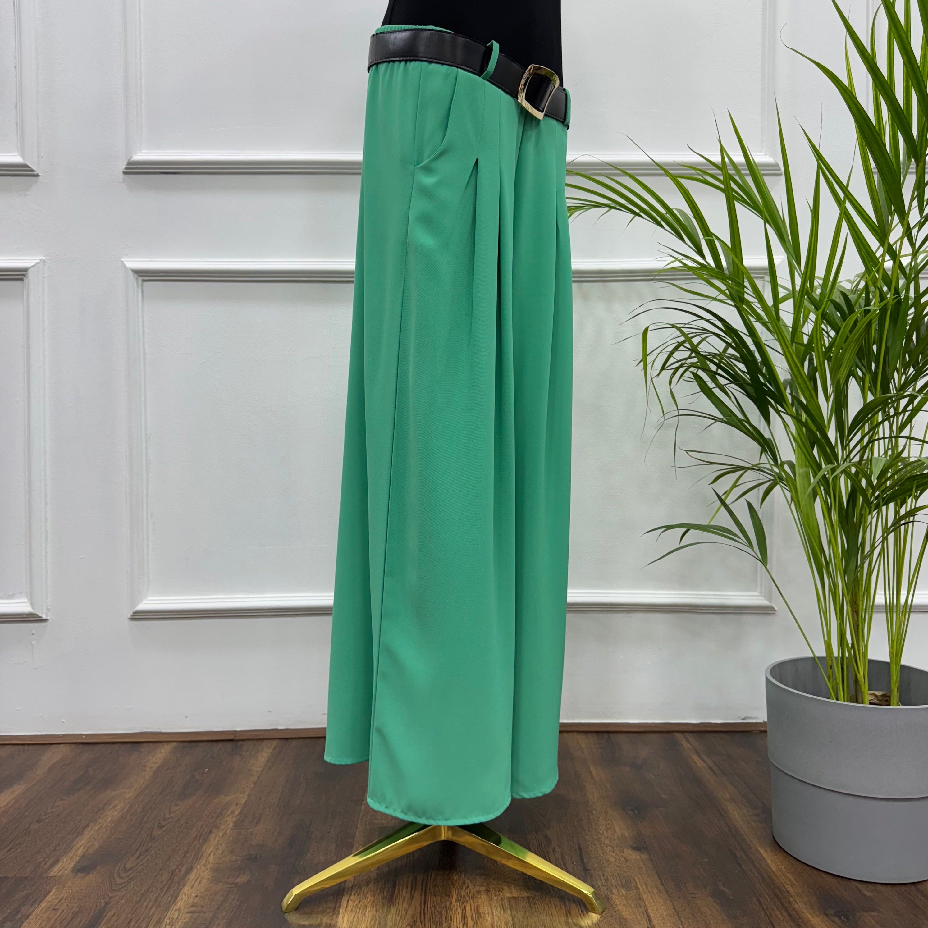 Front-Pleated Trousers-Linen-Aqua