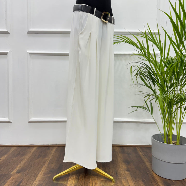 Front-Pleated Trousers -Linen-White
