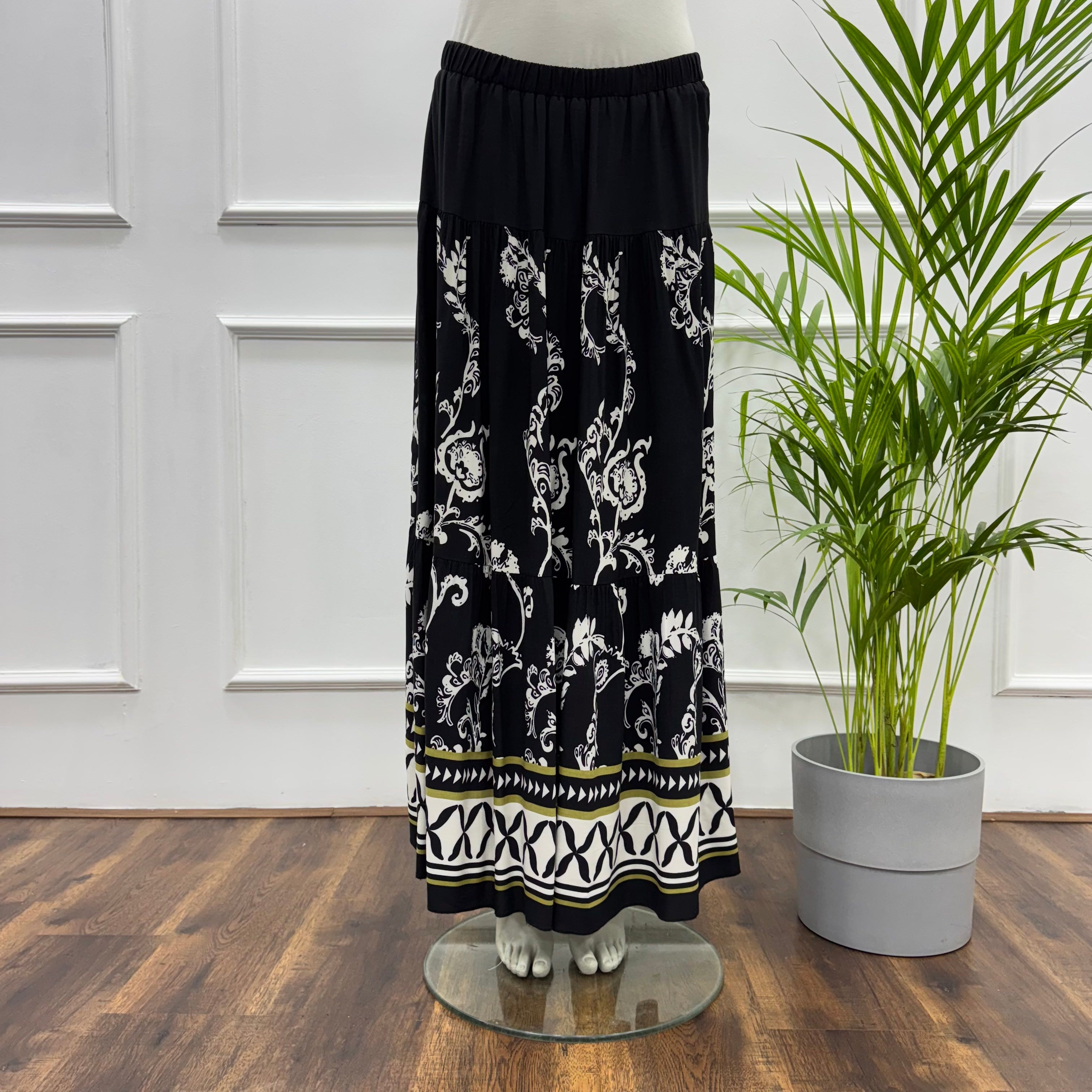 Border Printed Tiered Maxi Skirt