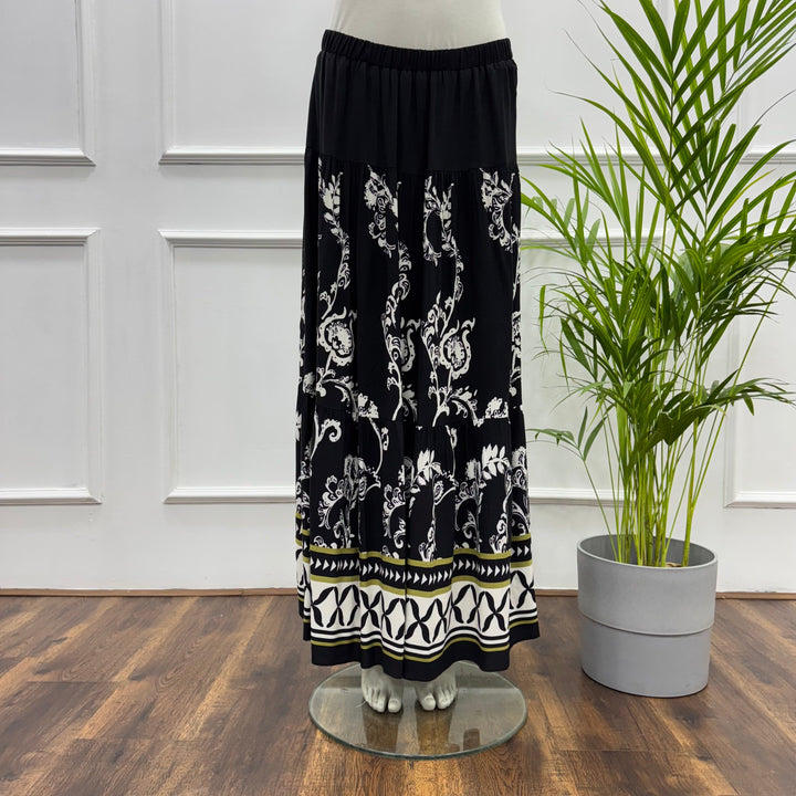 Border Printed Tiered Maxi Skirt