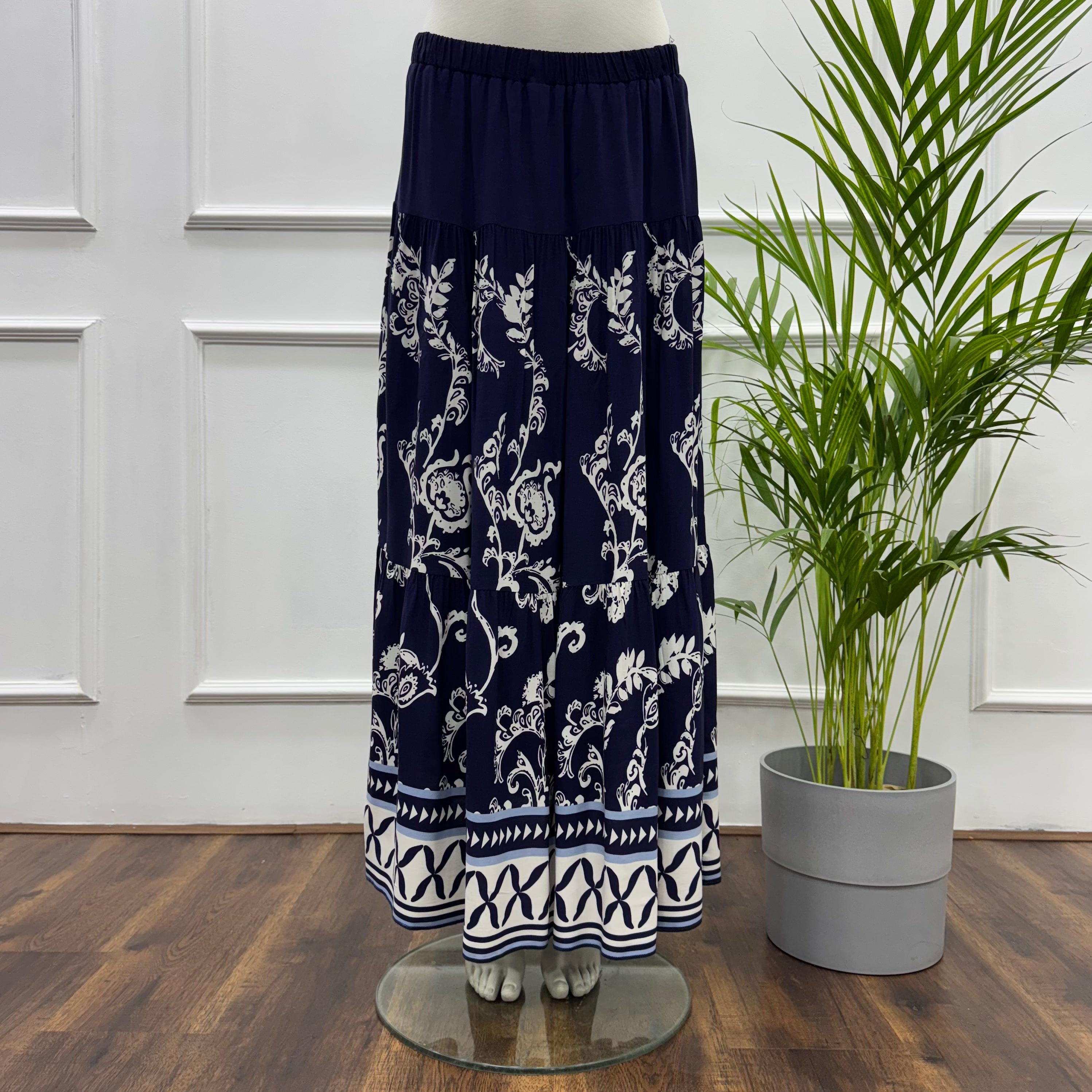 Border Printed Tiered Maxi Skirt
