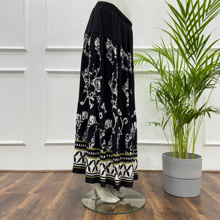 Border Printed Tiered Maxi Skirt