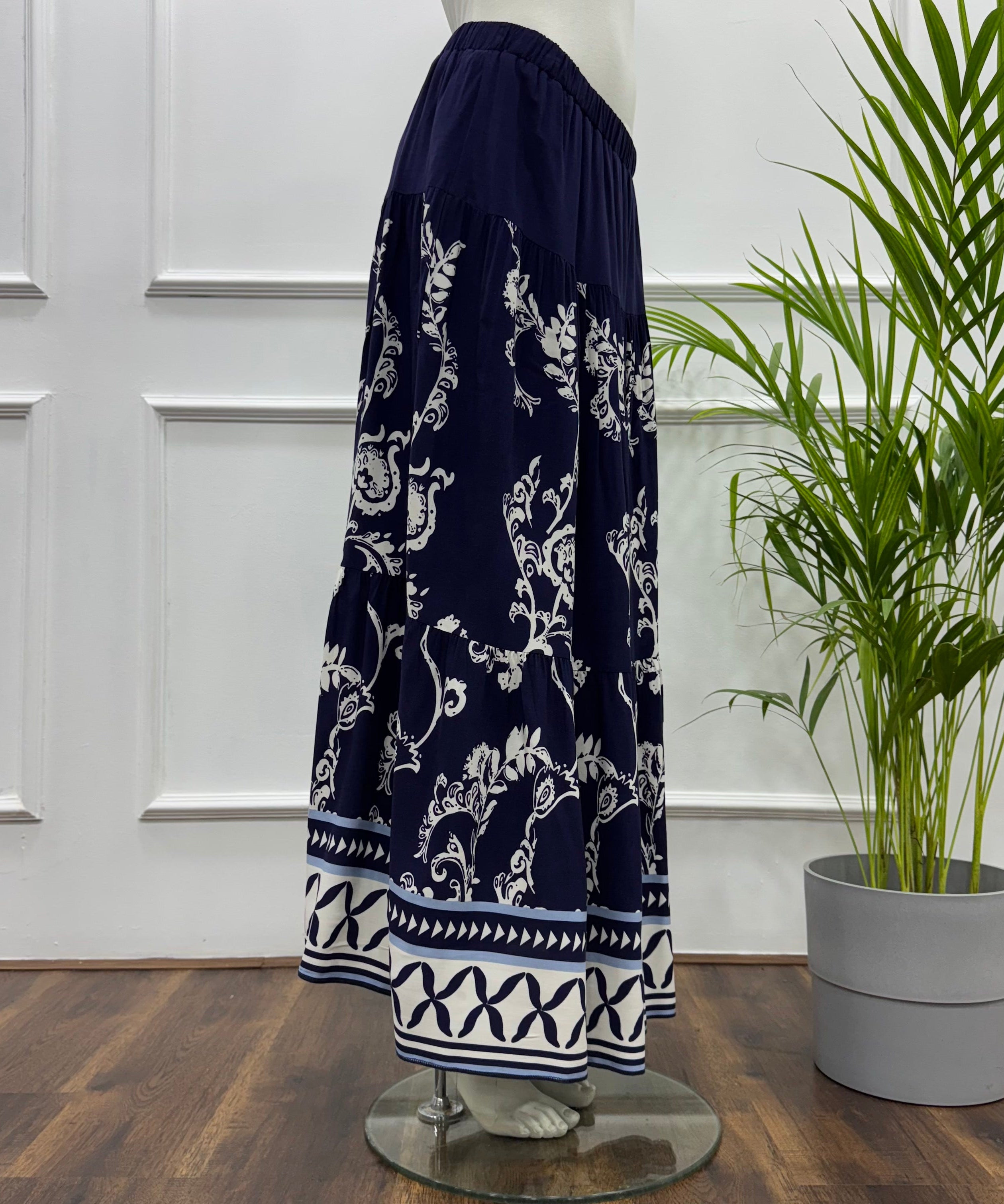 Border Printed Tiered Maxi Skirt
