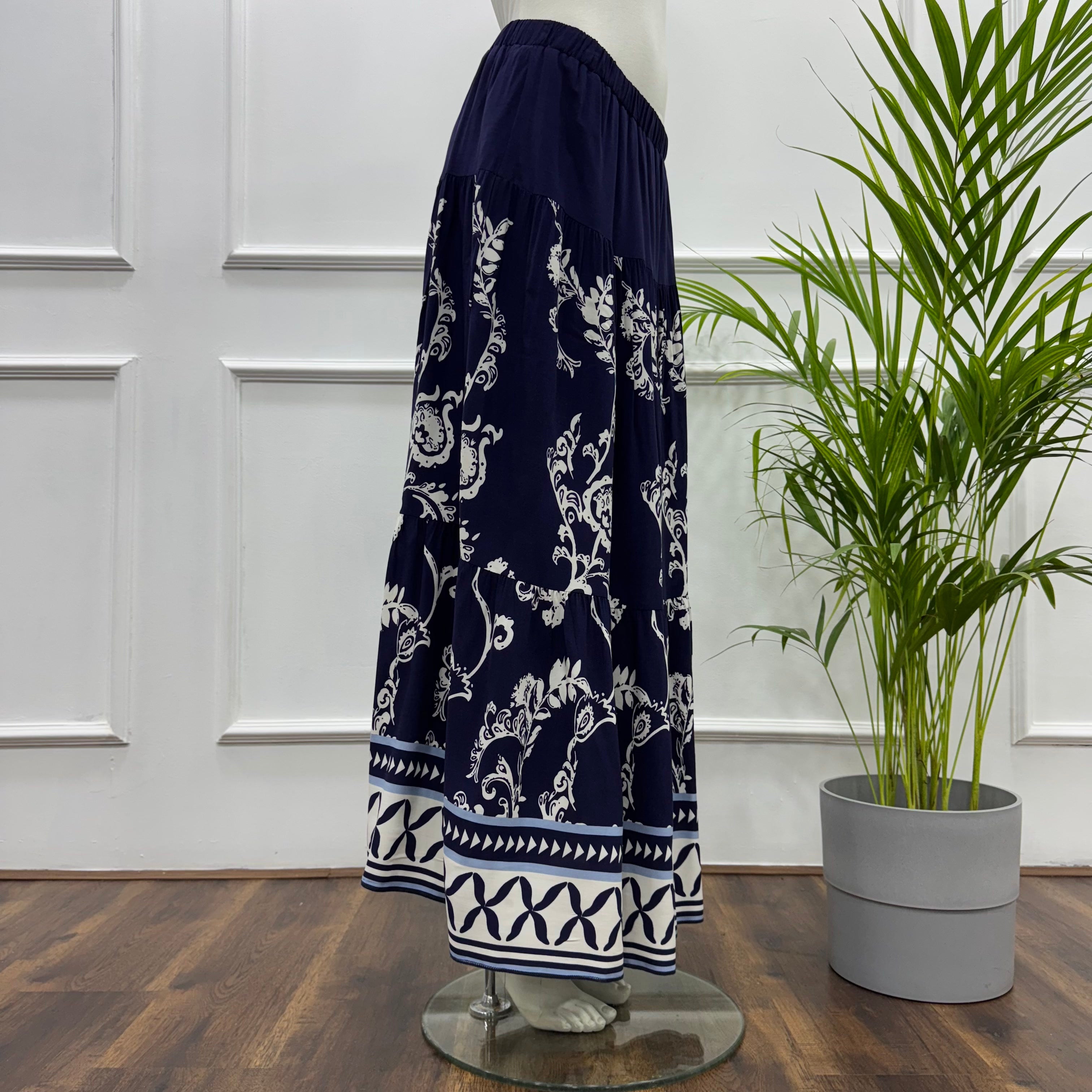 Border Printed Tiered Maxi Skirt