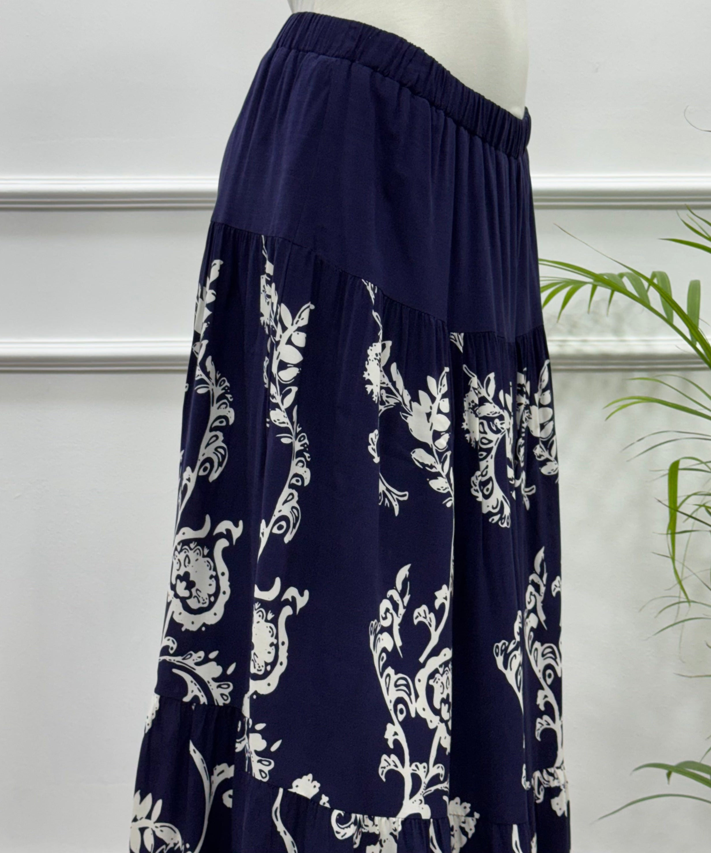 Border Printed Tiered Maxi Skirt