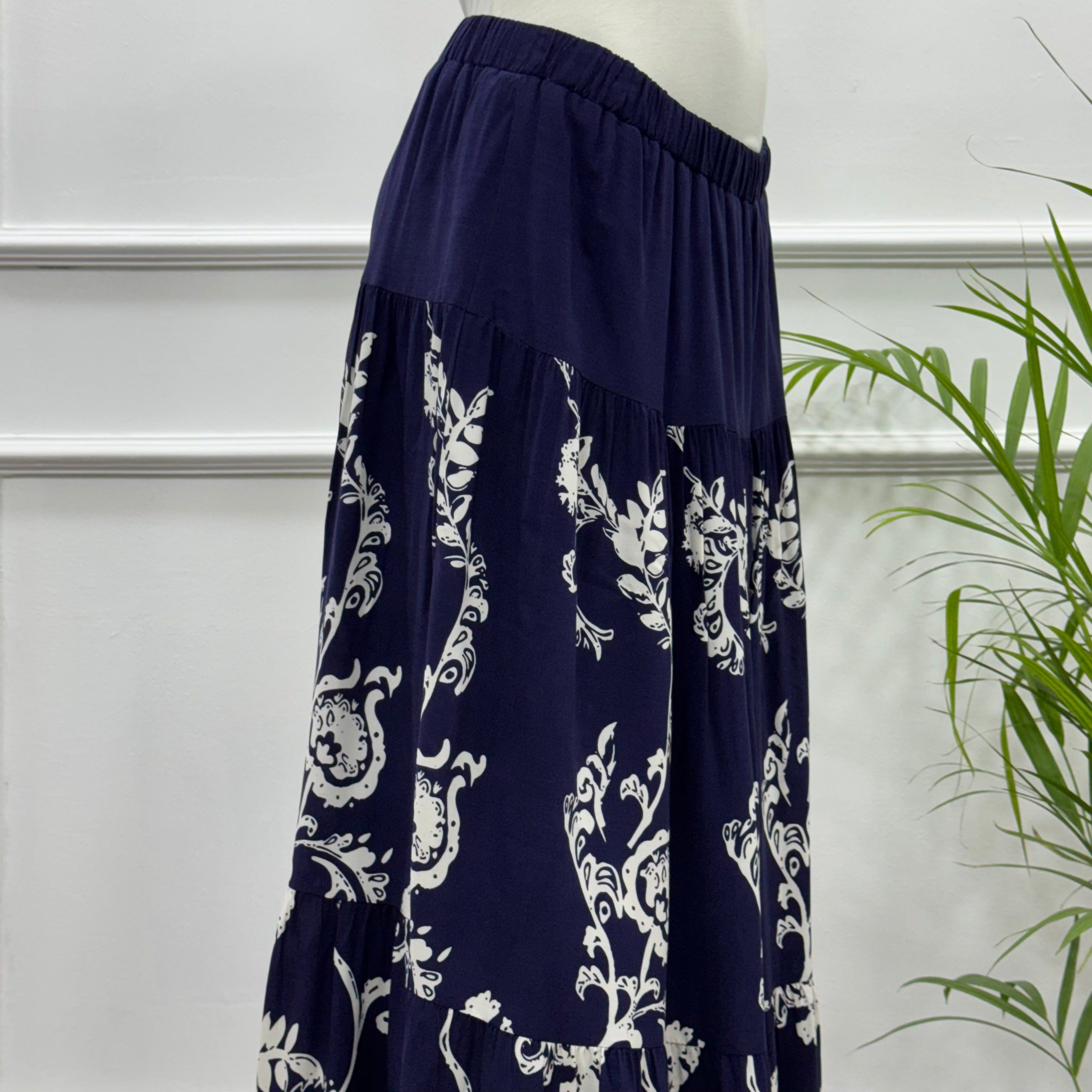 Border Printed Tiered Maxi Skirt