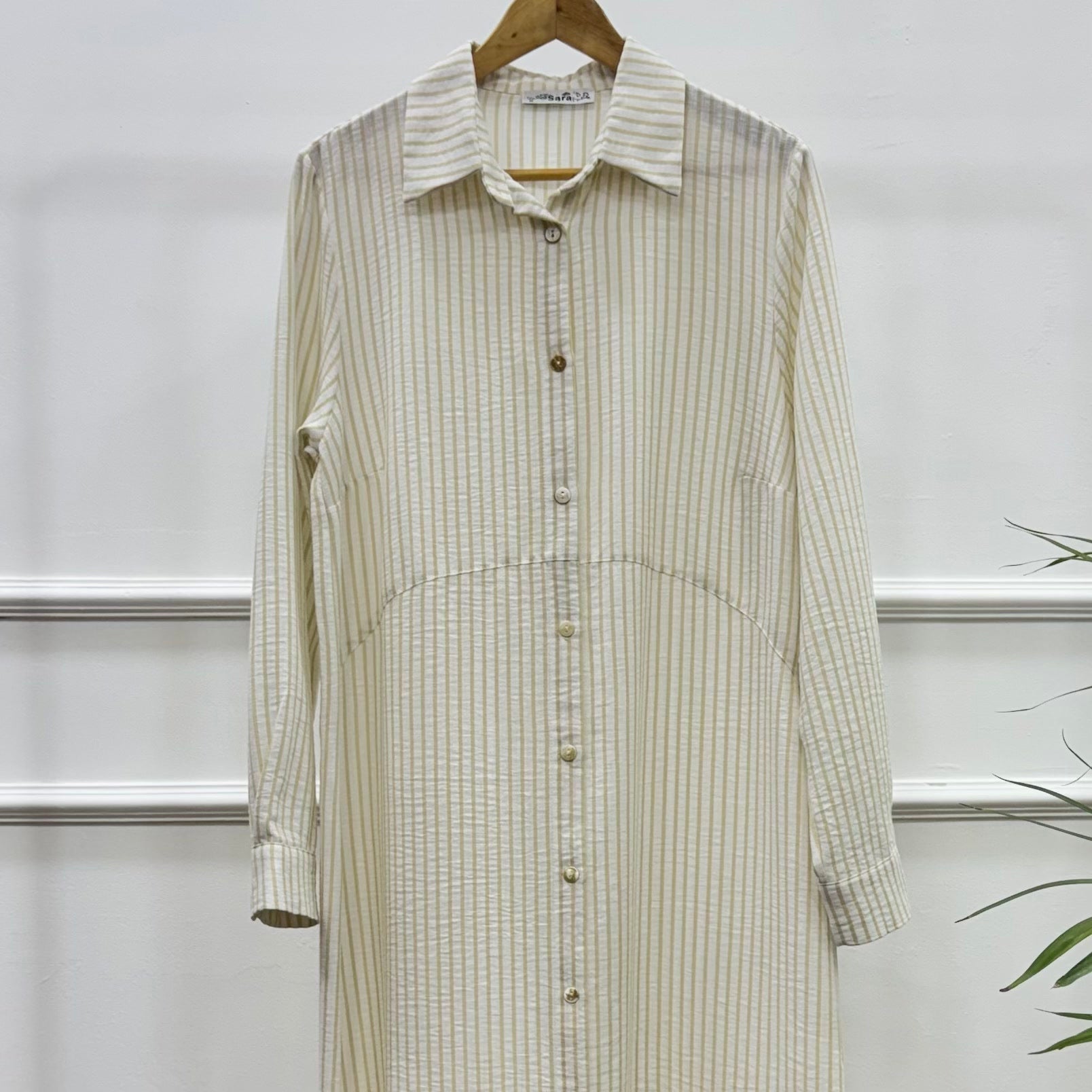 Striped Shirt-Dress-Spanish linen-Beige