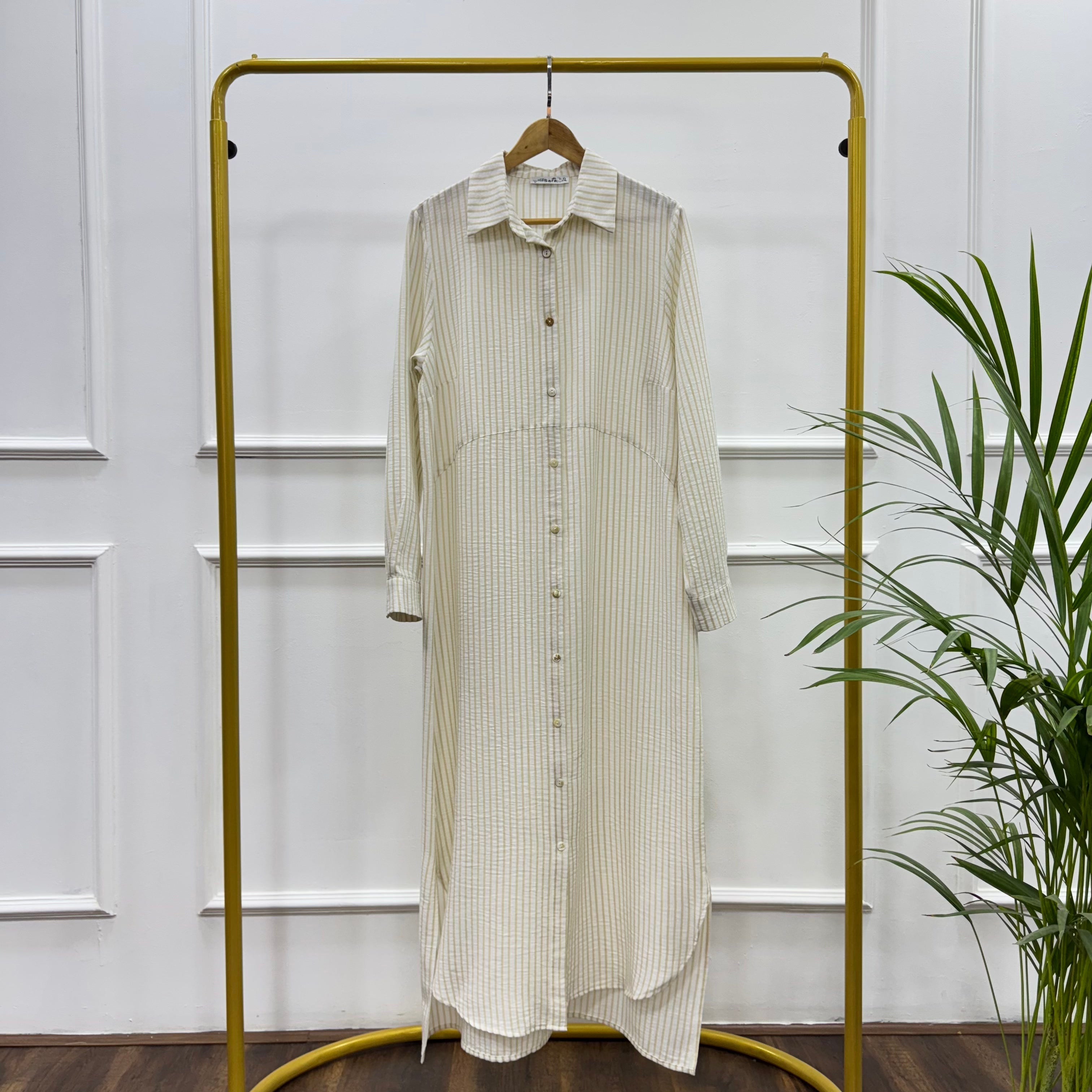 Striped Shirt-Dress-Spanish linen-Beige