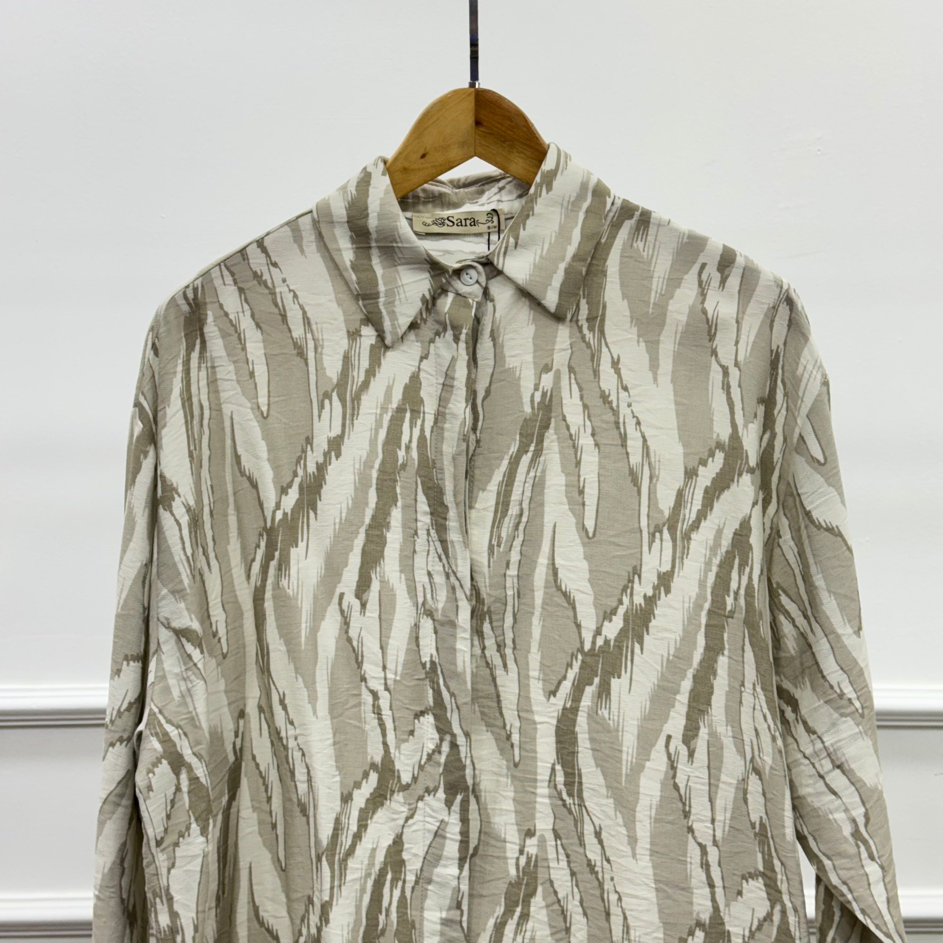Printed Oversized Shirt-Spanish Linen-BEIGE