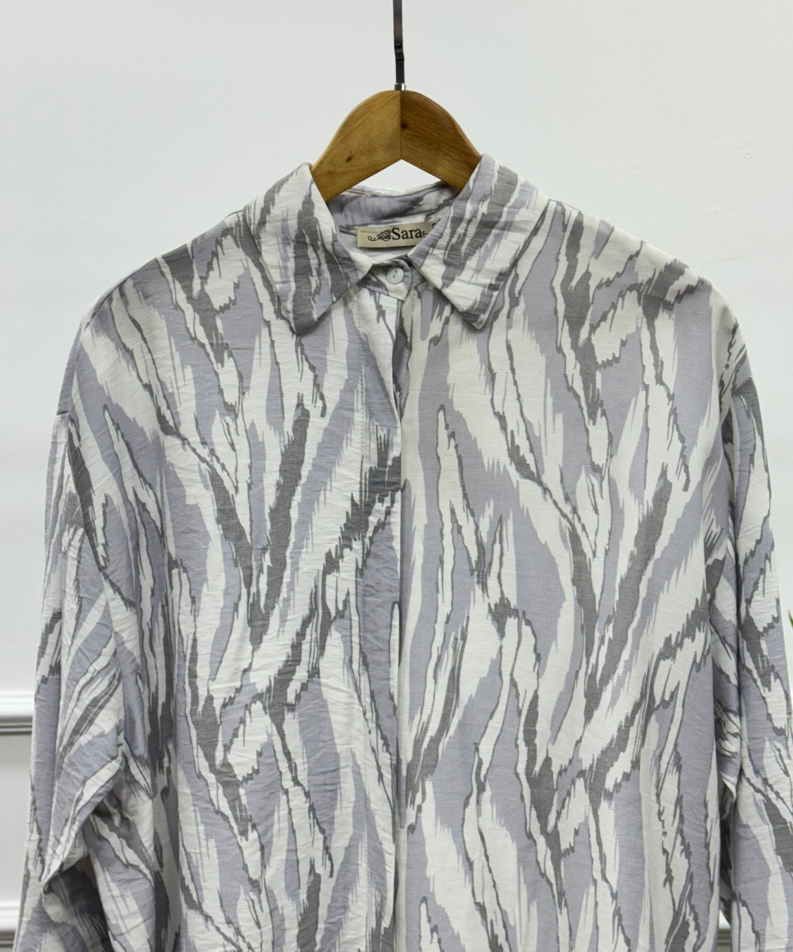 Printed Oversized Shirt-Spanish Linen-Gray