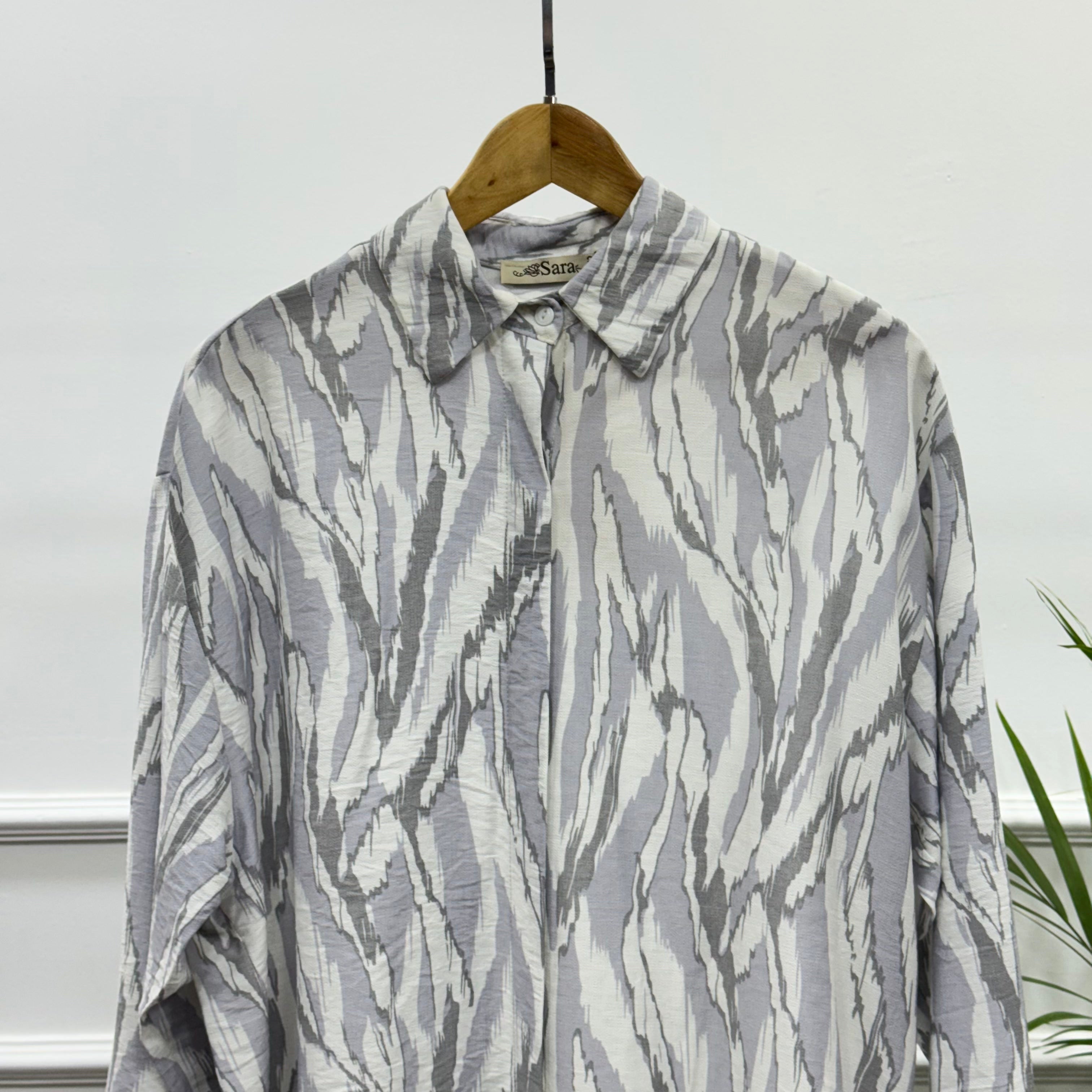 Printed Oversized Shirt-Spanish Linen-Gray