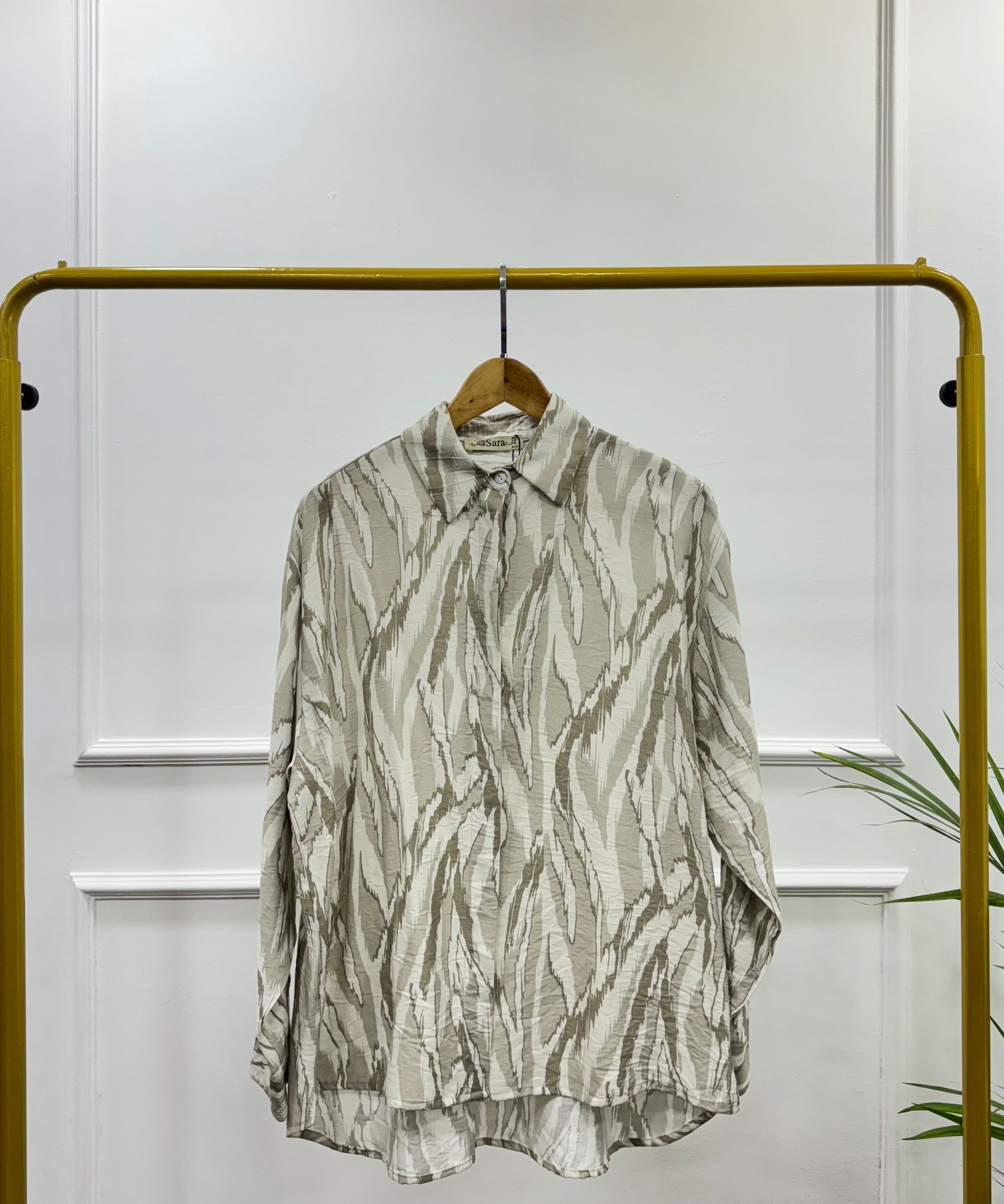 Printed Oversized Shirt-Spanish Linen-BEIGE