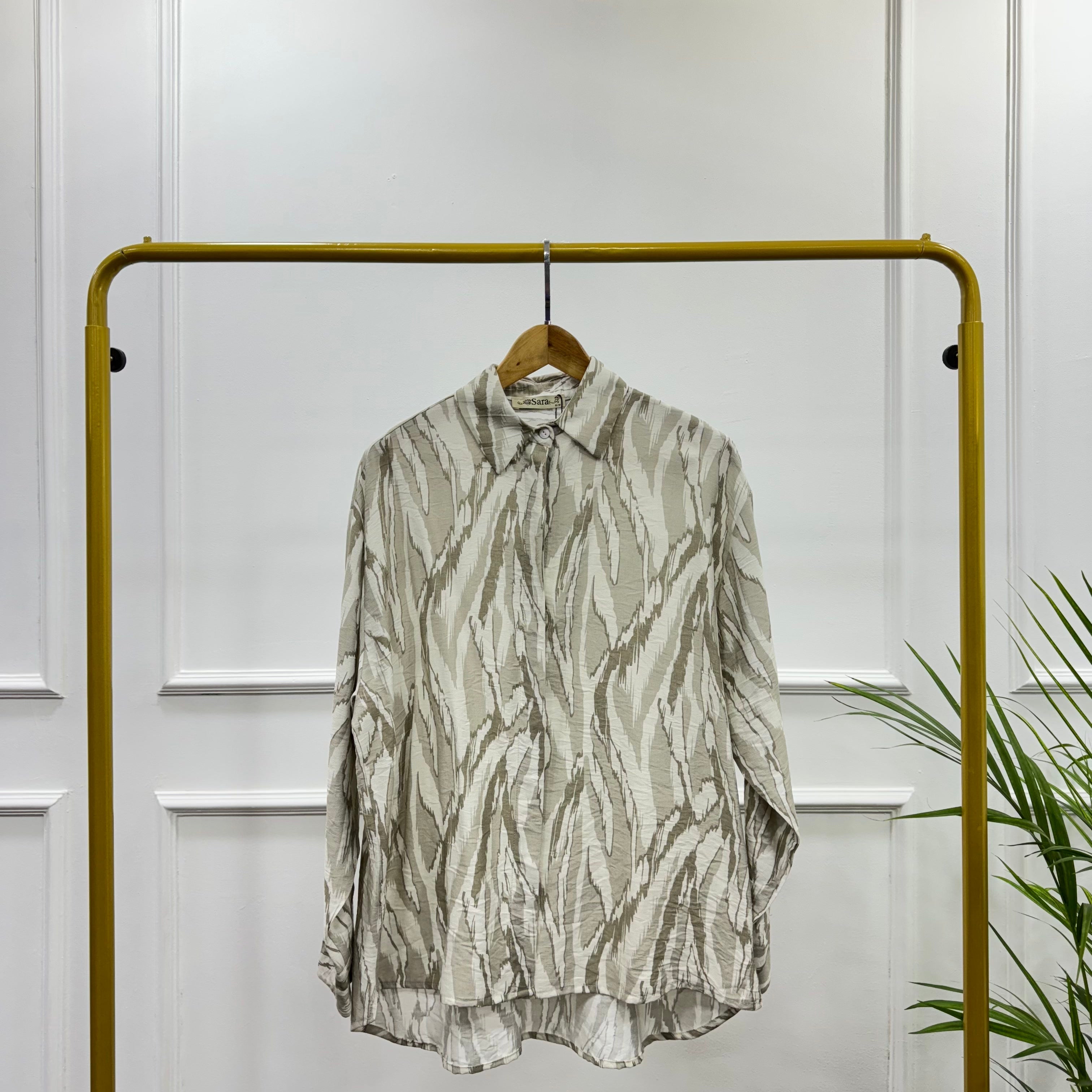 Printed Oversized Shirt-Spanish Linen-BEIGE