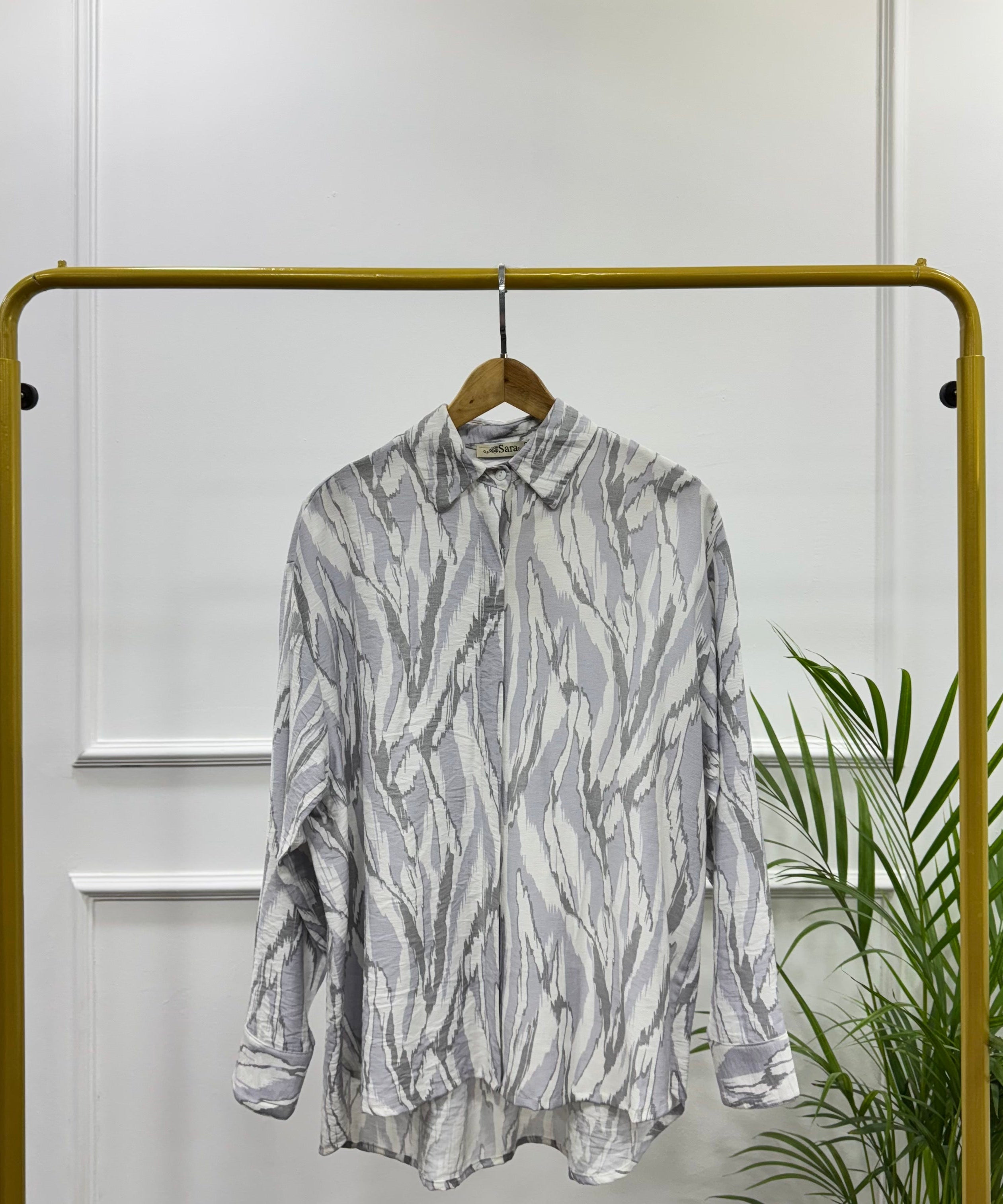 Printed Oversized Shirt-Spanish Linen-Gray