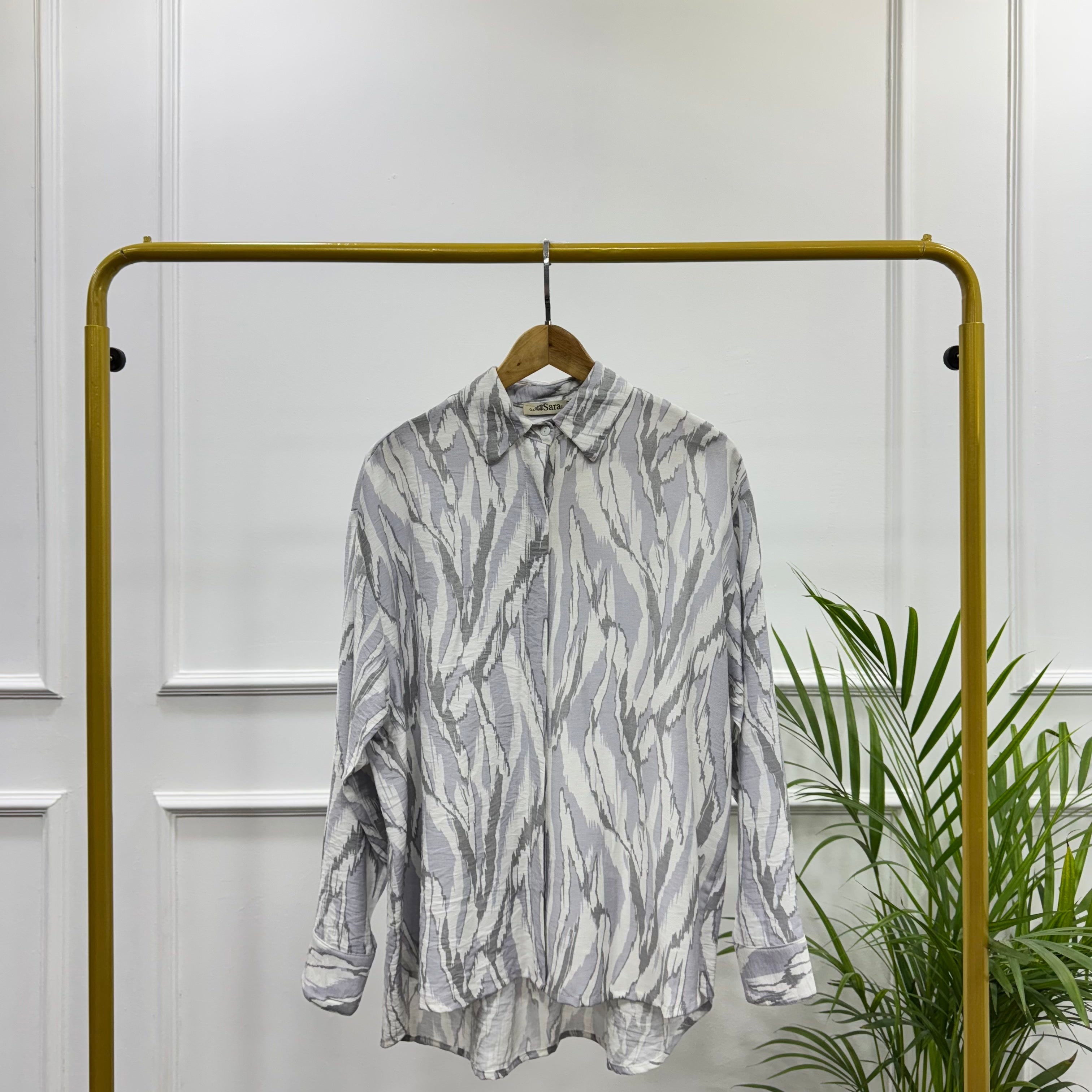 Printed Oversized Shirt-Spanish Linen-Gray